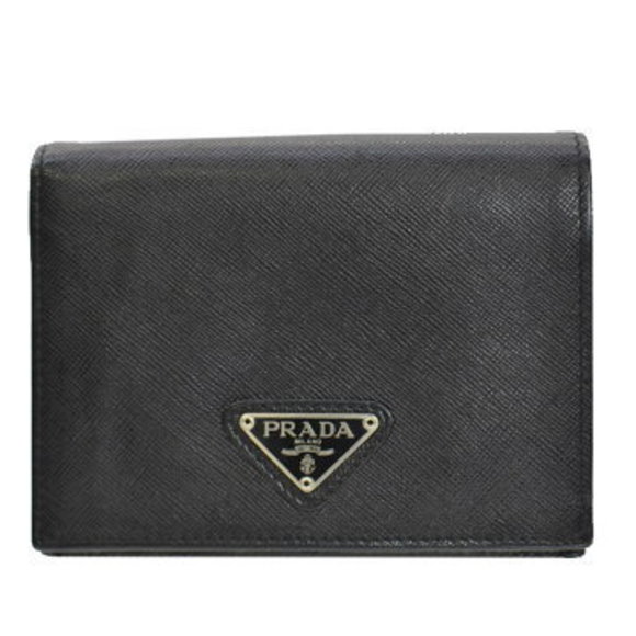 Prada Wallet Triangle Black Leather Bifold - Picture 1 of 3